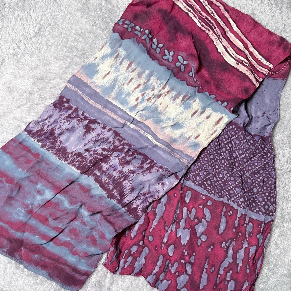 Vintage scarf boho‎ rayon Purple blue Pink patchwork Patterned